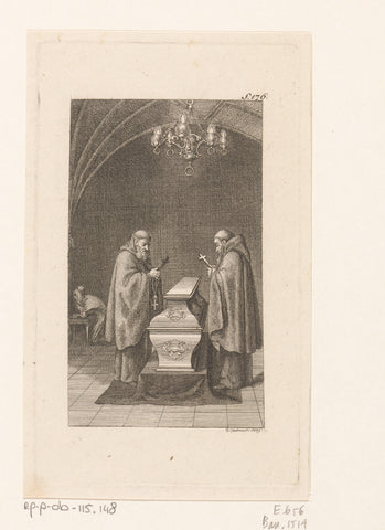 Two monks stand next to the sarcophagus while Hedwig is kneeling, Daniel Nikolaus Chodowiecki, 1791 Canvas Print