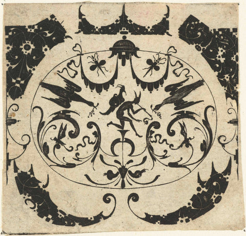 Horizontal oval with figures surrounded by five ornaments, Jonas Bentzen, 1615 Canvas Print