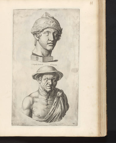 Portrait of a Gladiator with Helmet and Portrait of an Old Man, Michel Natalis, 1636 - 1647 Canvas Print