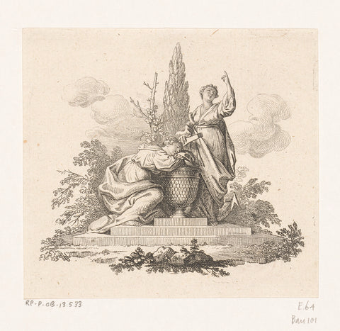 Friendship and Hope beside an urn, Daniel Nikolaus Chodowiecki, 1770 Canvas Print