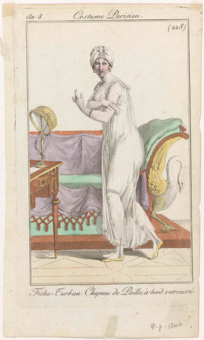 Journal des Dames et des Modes, Costume Parisien, 4 July 1800, Year 8, (228) : Fichu-Turban (...), anonymous, 1800 Canvas Print