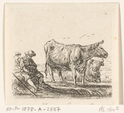 Two cows with two shepherds, Ernst Willem Jan Bagelaar, 1814 Canvas Print