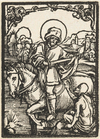 Saint Martin shares his cloak with a beggar, Albrecht Dürer (circle of), 1503 Canvas Print