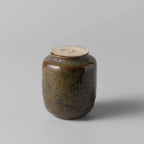 Tea caddy with a green brown glaze, anonymous, anonymous, c. 1700 - c. 1850 Canvas Print