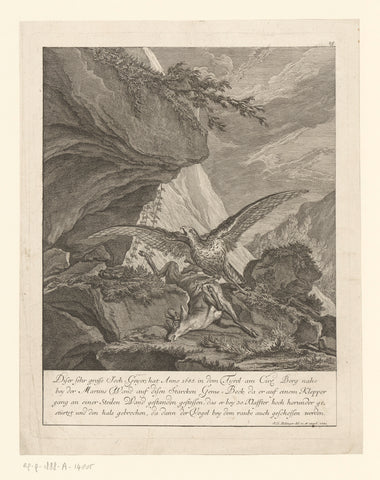 Particularly large eagle and a dead gems, Johann Elias Ridinger, 1741 Canvas Print