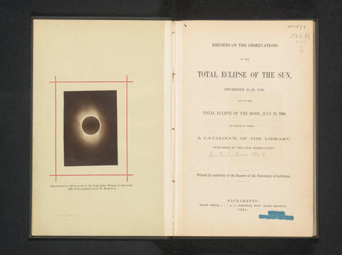 Reports on the observations of the total eclipse of the sun, December 21-22, 1889 and of the total eclipse of the moon, July 22, 1888 : to which is added a catalogue of the library, A.J. Johnston, 1891 Canvas Print