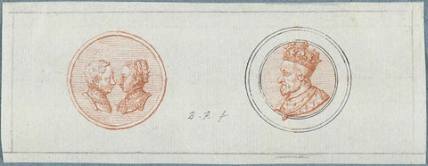 Front and back of a medal with portraits of the dauphins Frans and Maria of Scotland and of Charles IX, King of France, Bernard Picart, 1683 - 1733 Canvas Print