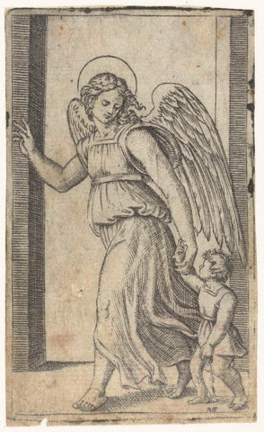 Guardian Angel Raphael leads Tobias by the hand, Marcantonio Raimondi, 1500 - 1527 Canvas Print