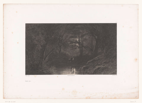 Two figures at a moonlit pond in the forest, Eugène Leroux, 1856 - 1857 Canvas Print