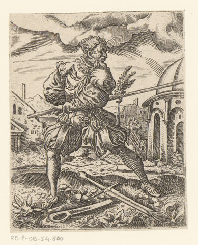 Landsknecht with a stick, Virgil Solis, 1524 - 1562 Canvas Print