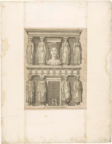 Façade met kariatiden, Marcantonio Raimondi, 1502 - 1534 Canvas Print