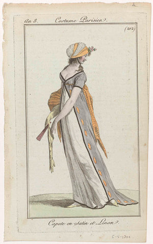 Journal des Dames et des Modes, Costume Parisien, 30 avril 1800, An 8, (212) : Capote en Satin (...), anonymous, 1800 Canvas Print