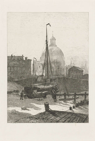 Het Singel in Amsterdam with frozen peat praam, Johan Conrad Greive, 1847 - 1891 Canvas Print