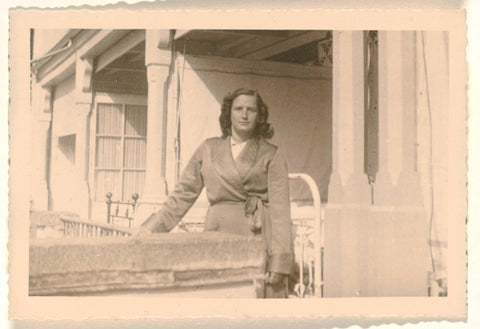 Isabel Wachenheimer in dressing gown standing in front of the entrance to an open-air hospital room at the Jewish sanatorium Etania in Davos, April 1946, anonymous, 1946 Canvas Print