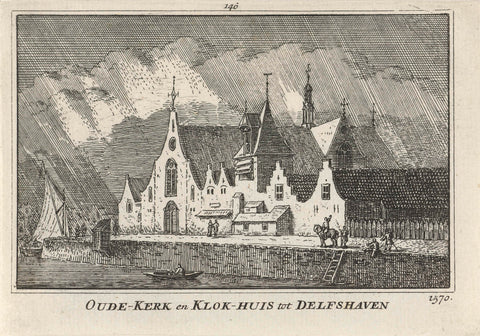 View of the Oude of Pelgrimvaderskerk and the bell tower in Delfshaven, 1570, Abraham Rademaker, 1727 - 1733 Canvas Print