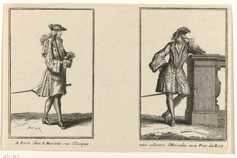 Two men dressed according to French fashion of c. 1696, Jean Mariette, 1690 - 1700 Canvas Print