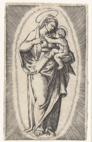 Mary with child in halo, Marcantonio Raimondi, 1500 - 1575 Canvas Print