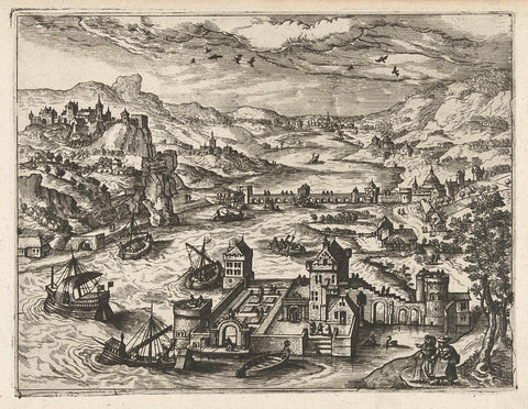 Rivierlandschap met waterburcht, Joannes van Doetechum (I) (attributed to), in or after 1570 - c. 1580 Canvas Print