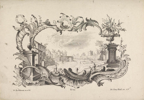 Ruïnes in rocaille cartouche, Emanuel Eichel, 1731-1775 Canvas Print