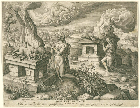 Sacrifice of Abel: de gave of religiosity, Adriaen Collaert, 1593 - 1597 Canvas Print