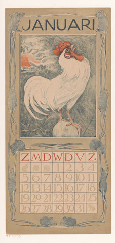 Calendar sheet January with white, Theo van Hoytema, 1901 Canvas Print