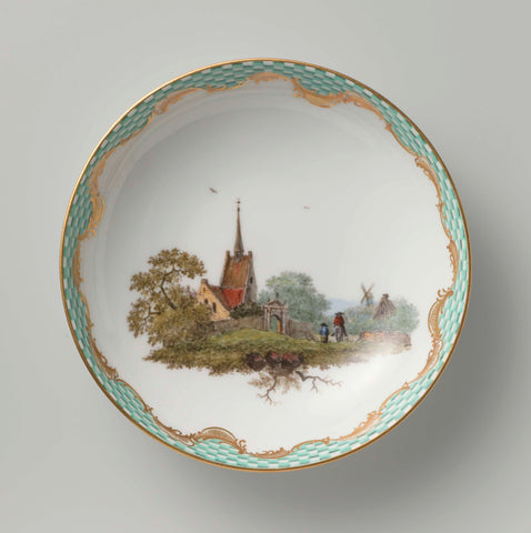 Dish, multicolored painted with a landscape with figures., Meissener Porzellan Manufaktur, 1777 Canvas Print