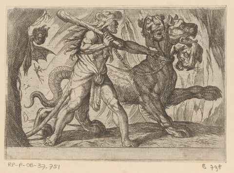 Hercules en Cerberus, Antonio Tempesta, 1608 Canvas Print