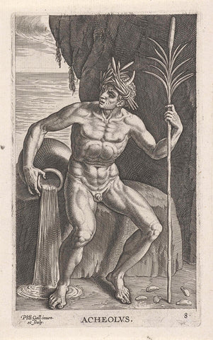 Sea god Achelous, Philips Galle, 1586 Canvas Print