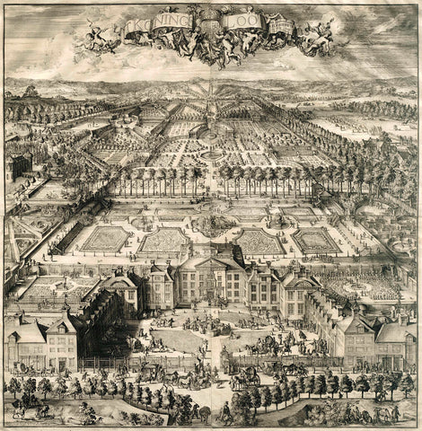 View of Het Loo Palace (from a bird's eye view) (half?), Romeyn de Hooghe, 1700 - 1737 Canvas Print