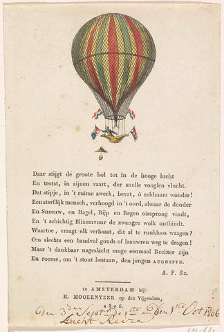 Hot air balloon of Mr Augustin, 1806, anonymous, 1806 Canvas Print