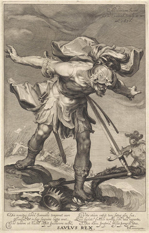 King Saul plunges into his sword, Willem Isaacsz. of Swanenburg, 1611 Canvas Print