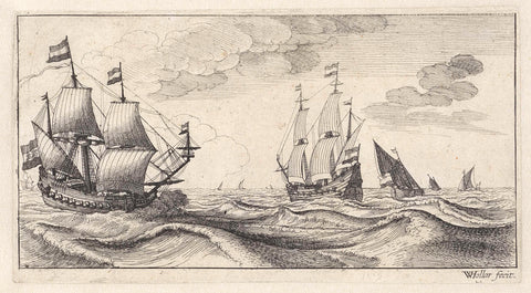 Two warships with hoisted sails, Wenceslaus Hollar, 1627 - 1636 Canvas Print