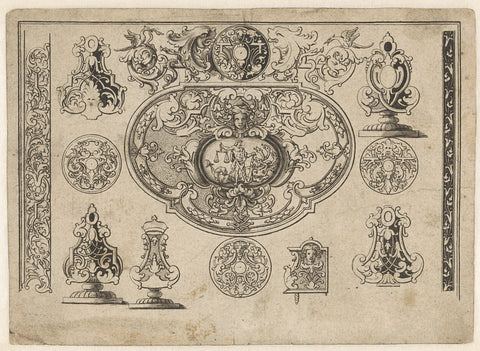 Several designs with central Hercules, anonymous, after 1703 Canvas Print