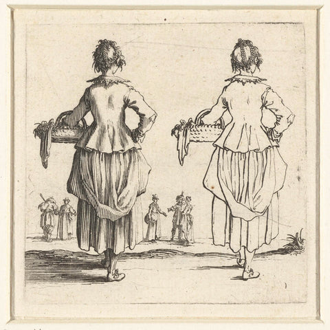 Twice the same farmer's ins with wicker basket, seen on the back, Jacques Callot, 1621 - 1624 Canvas Print