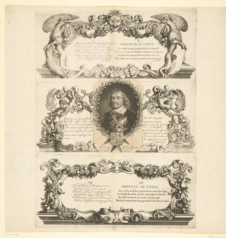 Portret van graaf Johan Maurits met de drie bovenschriften bij de prenten van het ongeluk te Franeker, 1665, anonymous, 1665 Canvas Print