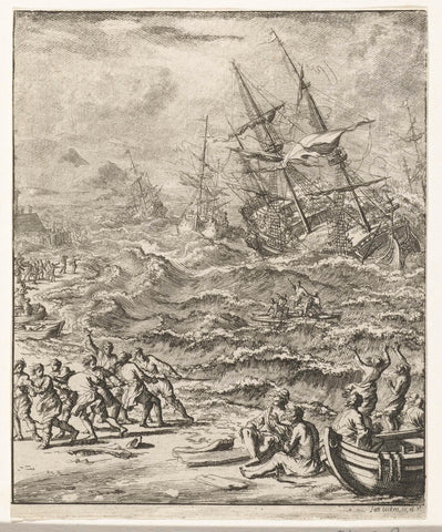 Perishing of ships at the Cape of Good Hope, 1693, Jan Luyken, 1691 - 1693 Canvas Print