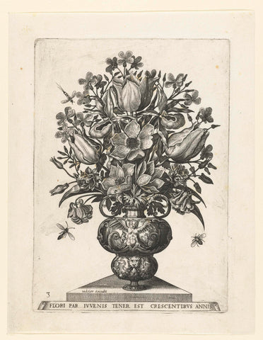 Grotesque vase with flowers, anonymous, 1500 - 1600 Canvas Print