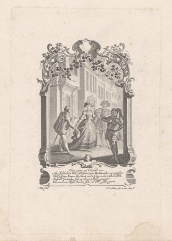 Selinde is greeted by three admirers, Johann Esaias Nilson, in or before 1764 Canvas Print