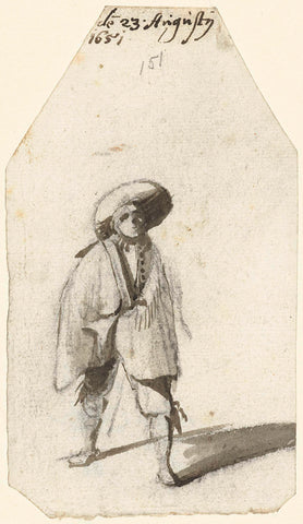 Standing young man with a wide-brined hat and a cloak, Harmen ter Borch, 1651 Canvas Print