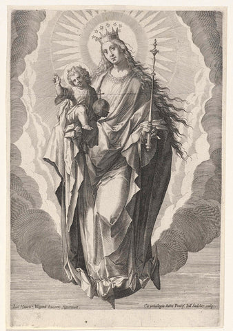 Maria met het Christuskind op de maansikkel, Johann Sadeler (I), 1595 - 1600 Canvas Print