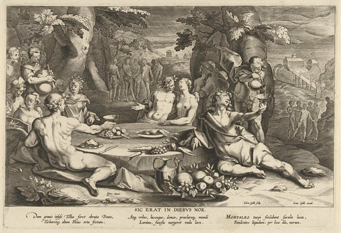 Sinful life in the days of Noah, Cornelis Galle (I), c. 1612 - c. 1676 Canvas Print