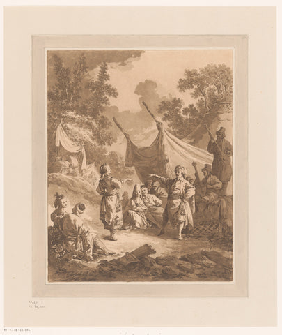 Resting and dancing travelers in front of a tent, Jean Baptist Leprince, 1769 Canvas Print