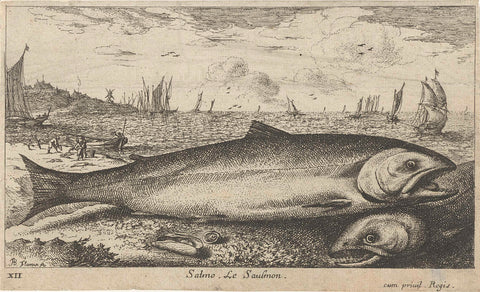 Two salmon on the beach, Albert Flamen, 1664 Canvas Print