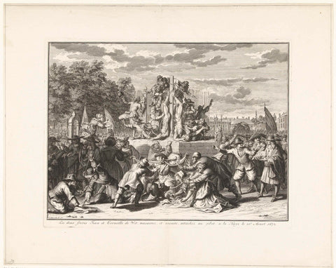 Mutilation of the bodies of the de Witt brothers, 1672, Bernard Picart, 1728 Canvas Print