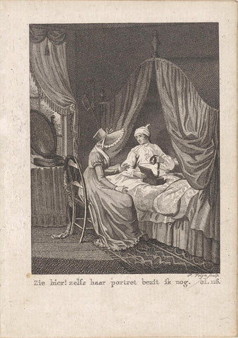 Woman at the sickbed of a man, Philippus Velijn, 1822 Canvas Print