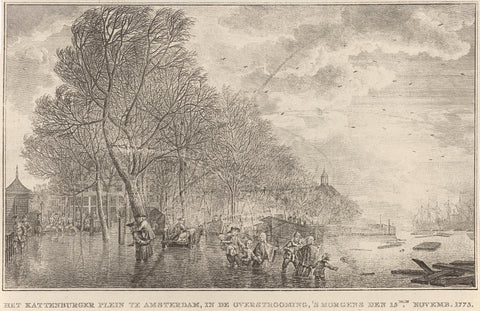 Flood on the Kattenburgerplein in Amsterdam, 1775, Noah van der Meer (II), in or after 1776 Canvas Print