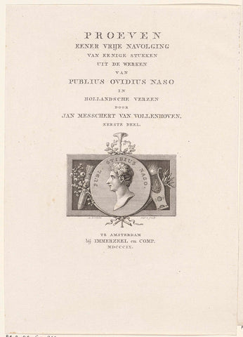 Title page for: Jan Messchert van Vollenhoven, 'Proeven van eener vrije navolging ((...)) van Publius Ovidius Naso', 1809, Reinier Vinkeles (I), 1809 Canvas Print