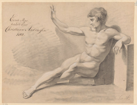 Seated male nude, seen from the front (1st prize 1801), Christiaan Andriessen, 1801 Canvas Print