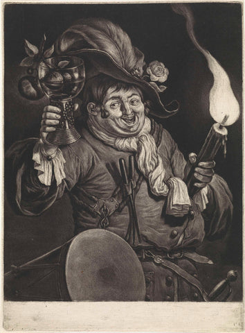 Drunken tambourine with roemer and torch, Jacob Gole, 1695 - 1724 Canvas Print