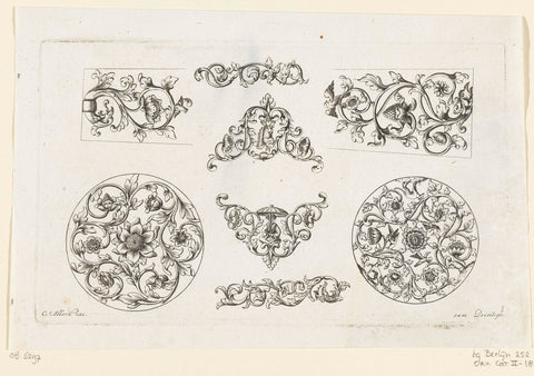 Eight motifs with leaf vines, flowers and animals, Johannes Jacobsz Folkema, c. 1690 - c. 1700 Canvas Print